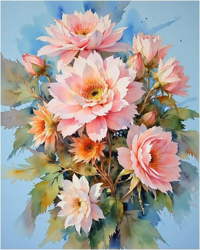 EnLvYY Paint by Numbers Kit for Adults 16x20in, DIY Acrylic Painting on Canvas, Elegant Pink Peony Floral Botanical Design, Unframed Beginner Wall Art for Home Decoration or Gift in Saudi Arabia