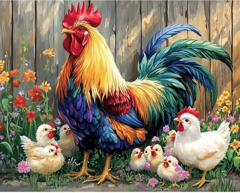 Paint by Numbers for Adult Kits, Rooster DIY Oil Painting by Number Kits for Adults Beginners on Canvas for Home Wall Decor Christmas Birthday Gifts 40X50cm/16x20in (No Frame) in Saudi Arabia