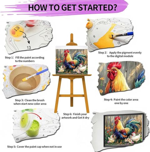 Paint by Numbers for Adult Kits, Rooster DIY Oil Painting by Number Kits for Adults Beginners on Canvas for Home Wall Decor Christmas Birthday Gifts 40X50cm/16x20in (No Frame) in Saudi Arabia