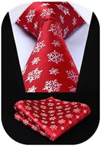 HISDERN Christmas Ties for Men Holiday Festival Funny Tie and Pocket Square Set Vacation Xmas Party Necktie Handkerchief in Kuwait