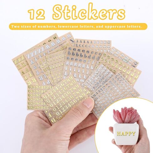 12Pcs Mini Alphabet Stickers, Gold Number Stickers & Gold Letter Stickers, Self Adhesive Glitter Graduation Cap Sticker, Upgraded Cute Handwriting Letter Vinyl Sticker for Scrapbook Greeting Christmas in Saudi Arabia