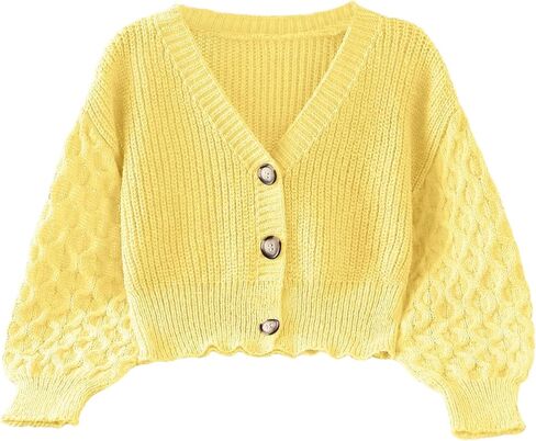 MakeMeChic Girl's Cable Knit V Neck Cardigan Sweater Long Sleeve Button Down Sweaters in Saudi Arabia