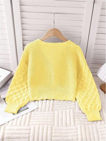 MakeMeChic Girl's Cable Knit V Neck Cardigan Sweater Long Sleeve Button Down Sweaters in Saudi Arabia