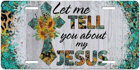 Blessed Sunflower License Plate for Women – Turquoise Teal Leopard Rustic Floral Car Tag – Cute Western Cowgirl Aesthetic Decorative Front Plate for Truck SUV in Saudi Arabia