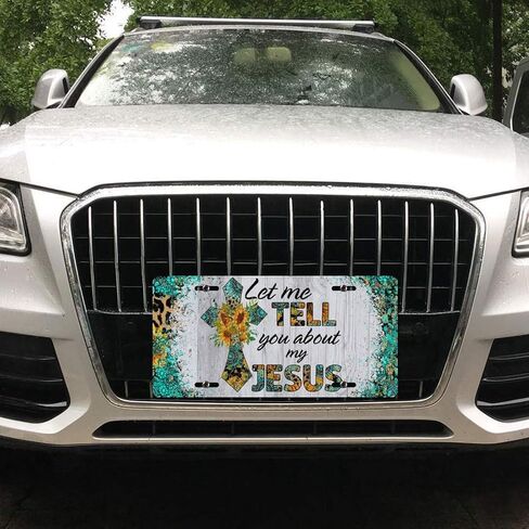 Blessed Sunflower License Plate for Women – Turquoise Teal Leopard Rustic Floral Car Tag – Cute Western Cowgirl Aesthetic Decorative Front Plate for Truck SUV in Saudi Arabia