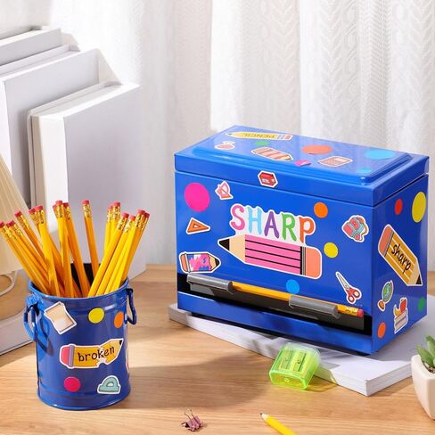 Mifoci 8 Pcs Pencil Dispenser Kit for Classroom Stainless Steel Pencil Dispenser Straw Dispenser for Pencils Metal Pencil Holder Pencil Letter Sticker Bulk Storage Teachers Classroom Supplies(Blue) in Saudi Arabia