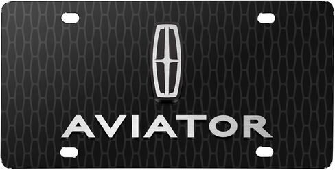 iPick Image for Lincoln Aviator 3D Logo on Front Grill Pattern Black Acrylic License Plate - Official Licensed in Saudi Arabia