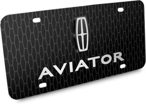 iPick Image for Lincoln Aviator 3D Logo on Front Grill Pattern Black Acrylic License Plate - Official Licensed in Saudi Arabia