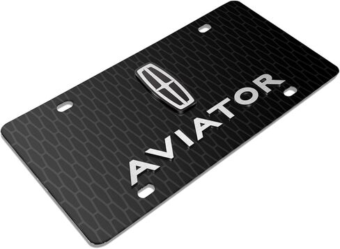 iPick Image for Lincoln Aviator 3D Logo on Front Grill Pattern Black Acrylic License Plate - Official Licensed in Saudi Arabia