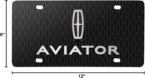 iPick Image for Lincoln Aviator 3D Logo on Front Grill Pattern Black Acrylic License Plate - Official Licensed in Saudi Arabia