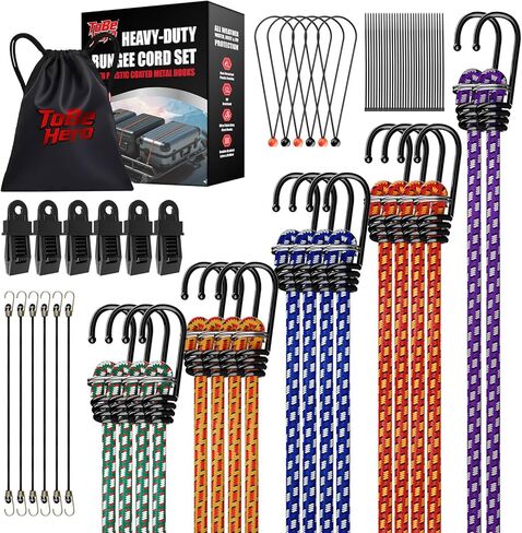 to Be Hero 86-Piece Bungee Cords Set, Heavy Duty Elastic Straps with Rust-Proof Hooks, Color-Coded (10"-48"), UV Resistant for Camping, RV, Trailer in Saudi Arabia