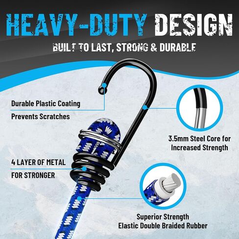 to Be Hero 86-Piece Bungee Cords Set, Heavy Duty Elastic Straps with Rust-Proof Hooks, Color-Coded (10"-48"), UV Resistant for Camping, RV, Trailer in Saudi Arabia