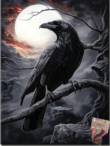 Gothic Black Raven On Branch Preprinted 11CT Cross Stitch Kits for Beginners & Adults - Easy Needlepoint Patterns for Home Decor & Craftings 1 in Saudi Arabia