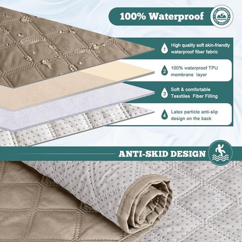 غطاء كرسي مقاوم للماء من Ruaozz، غطاء مقعد كرسي غير قابل للانزلاق لكرسي كرسي قابل للغسل، مع أشرطة مطاطية للأطفال والكلاب، كاكي، 23 بوصة in Kuwait