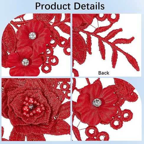 GORGECRAFT 2Pcs 3D Flower Lace Appliques Rhinestone Beaded Embroidered Sew on/Iron on Patch Black Floral Motif Cloth Collar Trim Patches for Wedding Bridal Dress Decor Clothing Pants Sewing DIY Crafts in Saudi Arabia