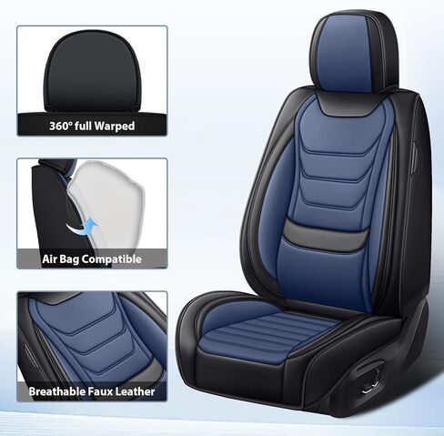 مناسب لأغطية مقاعد Toyota 4Runner 2000-2025 المخصصة، أغطية مقاعد السيارة من جلد البولي يوريثان، حماية التغطية الكاملة، واقيات مقاعد مبطنة سميكة (مجموعة كاملة قياسية / أسود أزرق) in Kuwait