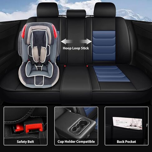 مناسب لأغطية مقاعد Toyota 4Runner 2000-2025 المخصصة، أغطية مقاعد السيارة من جلد البولي يوريثان، حماية التغطية الكاملة، واقيات مقاعد مبطنة سميكة (مجموعة كاملة قياسية / أسود أزرق) in Kuwait