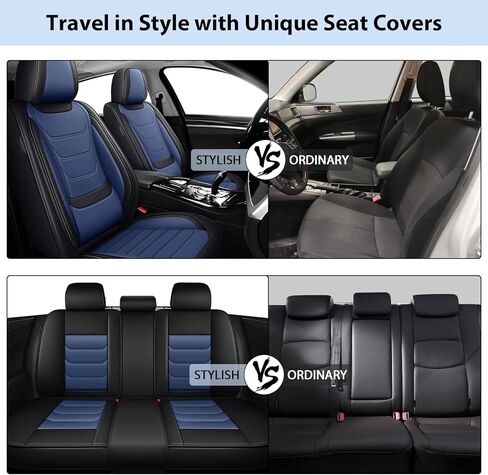 مناسب لأغطية مقاعد Toyota 4Runner 2000-2025 المخصصة، أغطية مقاعد السيارة من جلد البولي يوريثان، حماية التغطية الكاملة، واقيات مقاعد مبطنة سميكة (مجموعة كاملة قياسية / أسود أزرق) in Kuwait