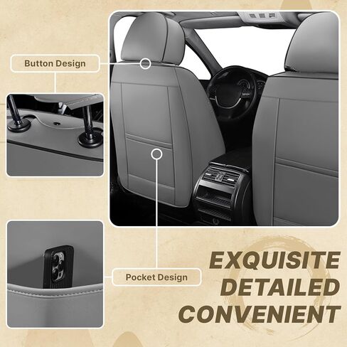 مناسب لأغطية مقاعد Ford F150 2009-2025 & F250 F350 F450 2011-2025، غطاء مقعد أنيق من الجلد المقاوم للماء، أغطية مقاعد حماية محيطية كاملة 360 درجة (مقعدان أماميان فاخران، رمادي أسود 2.0) in Saudi Arabia