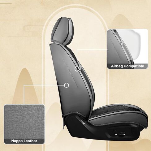 مناسب لأغطية مقاعد Ford F150 2009-2025 & F250 F350 F450 2011-2025، غطاء مقعد أنيق من الجلد المقاوم للماء، أغطية مقاعد حماية محيطية كاملة 360 درجة (مقعدان أماميان فاخران، رمادي أسود 2.0) in Saudi Arabia