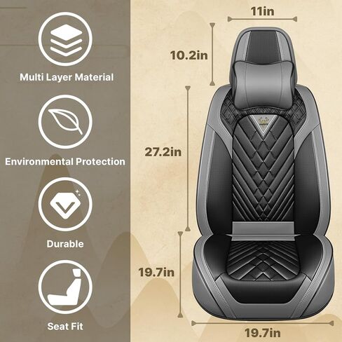 مناسب لأغطية مقاعد Ford F150 2009-2025 & F250 F350 F450 2011-2025، غطاء مقعد أنيق من الجلد المقاوم للماء، أغطية مقاعد حماية محيطية كاملة 360 درجة (مقعدان أماميان فاخران، رمادي أسود 2.0) in Saudi Arabia