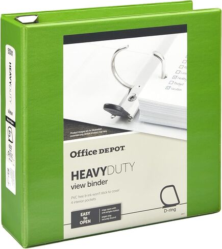 غلاف عرض بحلقة على شكل حرف D عالي التحمل وسهل الفتح من علامة Office Depot®، حلقات مقاس 3 بوصات، معاد تدويرها بنسبة 59%، أخضر عسكري in Kuwait