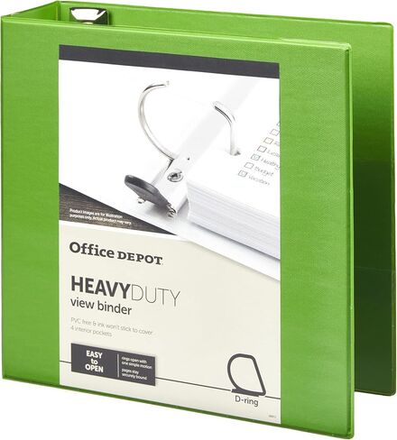 غلاف عرض بحلقة على شكل حرف D عالي التحمل وسهل الفتح من علامة Office Depot®، حلقات مقاس 3 بوصات، معاد تدويرها بنسبة 59%، أخضر عسكري in Kuwait