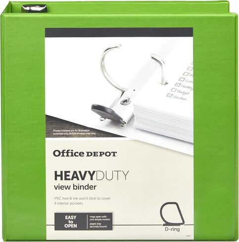 غلاف عرض بحلقة على شكل حرف D عالي التحمل وسهل الفتح من علامة Office Depot®، حلقات مقاس 3 بوصات، معاد تدويرها بنسبة 59%، أخضر عسكري in Kuwait