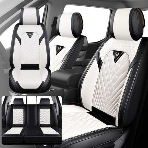 مناسب لأغطية مقاعد Ford F150 2009-2025 & F250 F350 F450 2011-2025، غطاء مقعد أنيق من الجلد المقاوم للماء، أغطية مقاعد حماية محيطية كاملة 360 درجة (مقعدان أماميان فاخران، رمادي أسود 2.0) in Saudi Arabia
