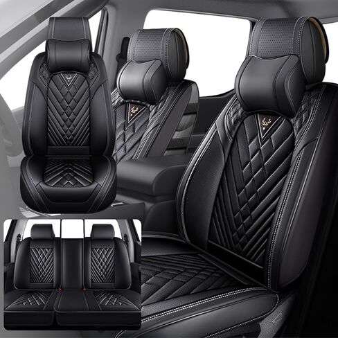 مناسب لأغطية مقاعد Ford F150 2009-2025 & F250 F350 F450 2011-2025، غطاء مقعد أنيق من الجلد المقاوم للماء، أغطية مقاعد حماية محيطية كاملة 360 درجة (مقعدان أماميان فاخران، رمادي أسود 2.0) in Saudi Arabia