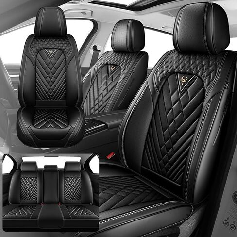 مناسب لأغطية مقاعد Ford F150 2009-2025 & F250 F350 F450 2011-2025، غطاء مقعد أنيق من الجلد المقاوم للماء، أغطية مقاعد حماية محيطية كاملة 360 درجة (مقعدان أماميان فاخران، رمادي أسود 2.0) in Saudi Arabia