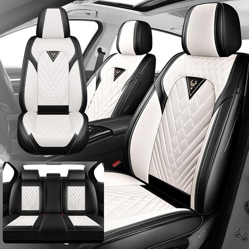 مناسب لأغطية مقاعد Ford F150 2009-2025 & F250 F350 F450 2011-2025، غطاء مقعد أنيق من الجلد المقاوم للماء، أغطية مقاعد حماية محيطية كاملة 360 درجة (مقعدان أماميان فاخران، رمادي أسود 2.0) in Saudi Arabia