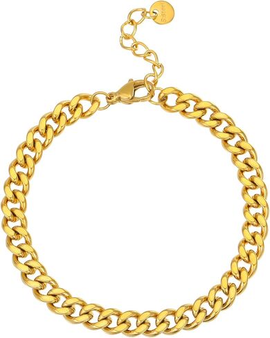 foyjoey 18K Gold Pearl Beaded Chain Bracelets for Women Adjustable Stainless Steel Dainty Thin Gold Box Cuban Twisted Link Chain Bracelet Bridesmaid Jewelry Gifts for Girls in Kuwait