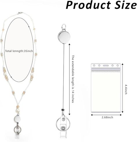 Lanyards for ID Badges and Keys,Beaded Retractable Lanyard for Women,Teacher ID Badge Holder with Pearl,Natural Stone Beaded Design for Teacher Lanyards (Champagne Gold) in Kuwait