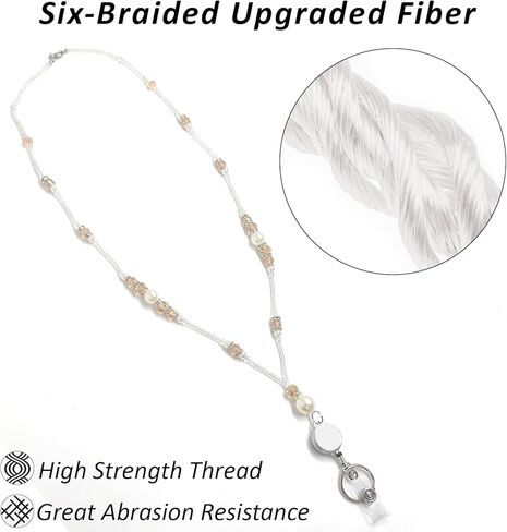 Lanyards for ID Badges and Keys,Beaded Retractable Lanyard for Women,Teacher ID Badge Holder with Pearl,Natural Stone Beaded Design for Teacher Lanyards (Champagne Gold) in Kuwait