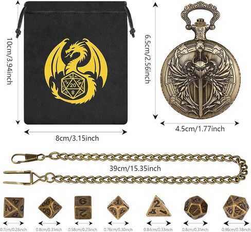 Mini DND Dice Set with Steampunk Paladin Pocket Watch Shell Case, DND Starter Set, 7pcs Polyhedral Mini Metal Dice Set, DND Gifts with Gift Bag, Role Playing Board Game Accessories,Bronze in Saudi Arabia