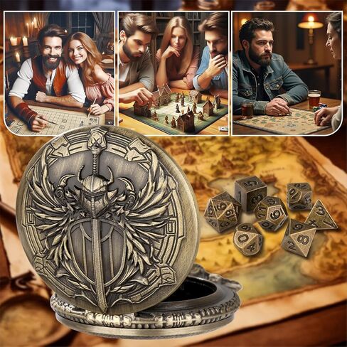 Mini DND Dice Set with Steampunk Paladin Pocket Watch Shell Case, DND Starter Set, 7pcs Polyhedral Mini Metal Dice Set, DND Gifts with Gift Bag, Role Playing Board Game Accessories,Bronze in Saudi Arabia