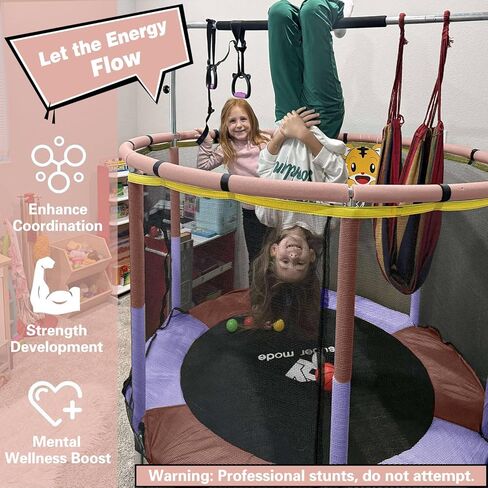 Trampoline for Kids, 5FT Adjustable Toddler Trampoline, Indoor/Outdoor Baby Trampoline with Enclosure Net, Gifts for Boys & Girls in Kuwait