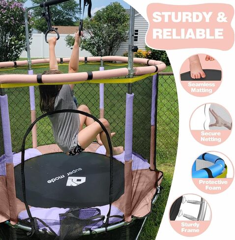 Trampoline for Kids, 5FT Adjustable Toddler Trampoline, Indoor/Outdoor Baby Trampoline with Enclosure Net, Gifts for Boys & Girls in Kuwait