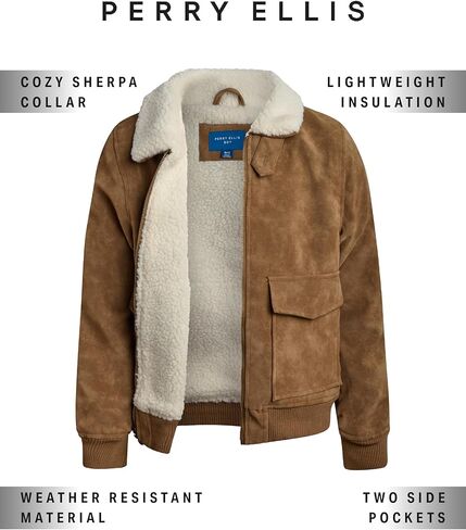 Perry Ellis Boys Bomber Jacket - Lightweight Insulated Faux Memory Windbreaker Jacket for Boys with Cozy Sherpa Collar (8-18) in Kuwait