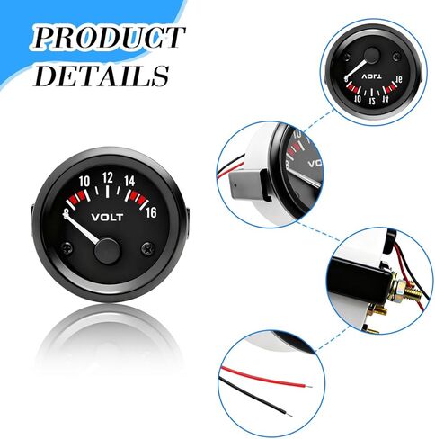 2 بوصة 52 مم DC12V مقياس جهد السيارة، مؤشر 8-16 فولت LED مقياس الفولتميتر للسيارة الكهربائية، استبدال عداد فولت الطاقة للسيارات، عالمي لشاحنة سيارات الدفع الرباعي in Saudi Arabia