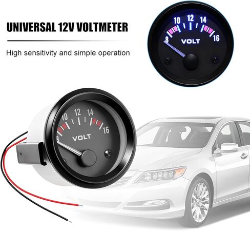 2 بوصة 52 مم DC12V مقياس جهد السيارة، مؤشر 8-16 فولت LED مقياس الفولتميتر للسيارة الكهربائية، استبدال عداد فولت الطاقة للسيارات، عالمي لشاحنة سيارات الدفع الرباعي in Saudi Arabia