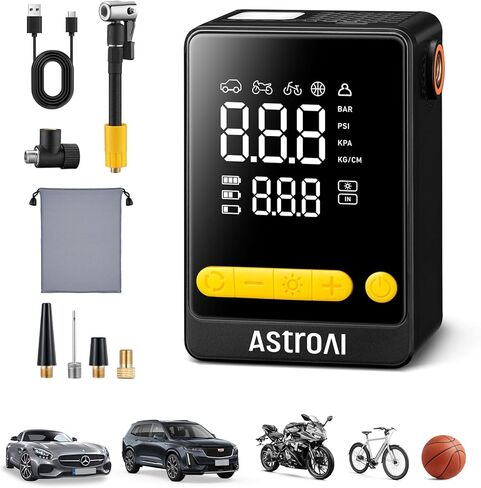 منفاخ إطارات صغير من AstroAI L10، ضاغط هواء محمول، مضخة هواء 150 رطل لكل بوصة مربعة لإطارات السيارات مع مقياس الضغط الرقمي، مضخة إطارات الدراجة مع ضوء LED، منفاخ إطارات محمول للسيارات والدراجات والدراجات النارية والكرات in Saudi Arabia