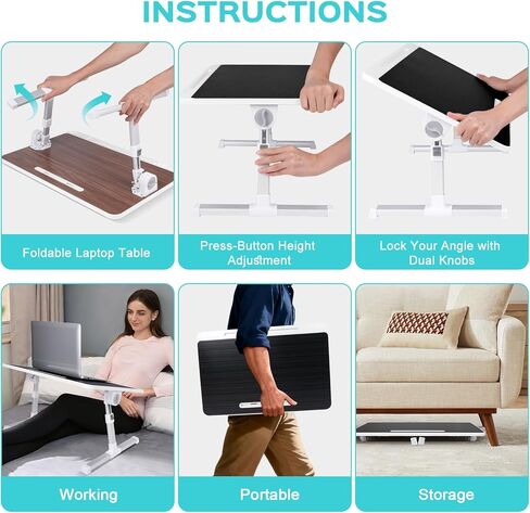 Laptop Desk for Bed, Adjustable Laptop Table with 5 Height Levels, Foldable and Portable Bed Tray Table for Sofa Office Floor, 23.6 x 15.7 Inch in Saudi Arabia