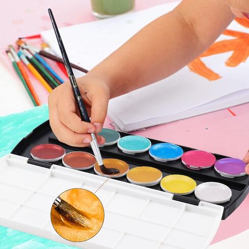 Dyvicl Glitter Metallic Watercolor Paint Set, 12 Shimmer Color Shifting Watercolors, Portable Box with Water Brush, Sparkle Watercolor Paints for Painting, Illustrating, Card Making, Coloring Books in Kuwait