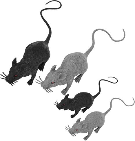 4 Pcs Halloween Fake Rat, Large 13.8 Inches Plastic Realistic Mouse Prank Rat, Faux Mice Rat Gag Gift Props Decoration for Tricks (Rat) in Saudi Arabia