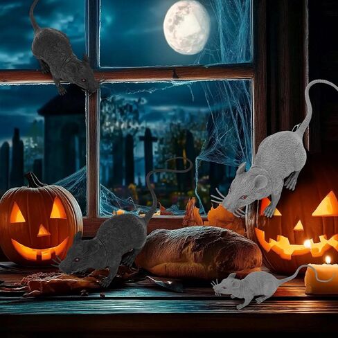 4 Pcs Halloween Fake Rat, Large 13.8 Inches Plastic Realistic Mouse Prank Rat, Faux Mice Rat Gag Gift Props Decoration for Tricks (Rat) in Saudi Arabia