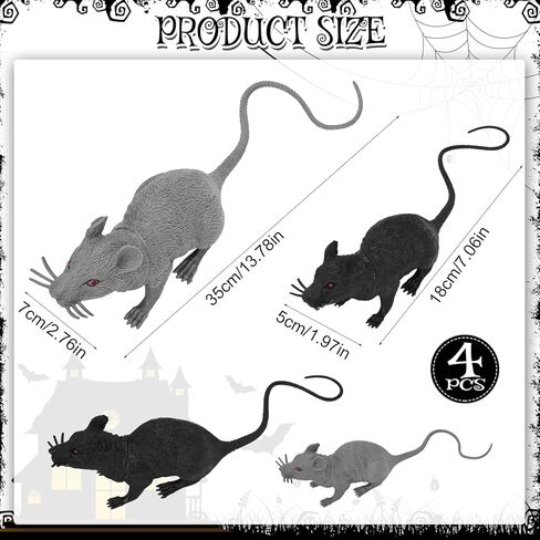 4 Pcs Halloween Fake Rat, Large 13.8 Inches Plastic Realistic Mouse Prank Rat, Faux Mice Rat Gag Gift Props Decoration for Tricks (Rat) in Saudi Arabia