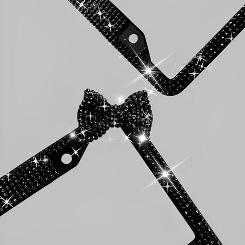 إطار لوحة ترخيص للسيدات من Bow Bling، من الفولاذ المقاوم للصدأ، حجر الراين، مقاس عالمي، 12 × 6 بوصات (أسود + قوس أحمر) in Kuwait