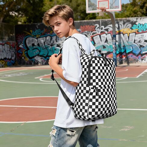 Checkered Backpack for Women Fashion Backpacks with Laptop and Multi Compartment for Travel and Work Black White Check in Saudi Arabia